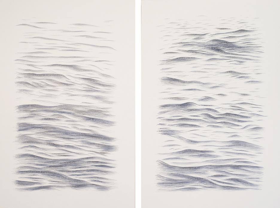 Joanne Aono Blue Fields East/West Diptych Hashi Drawing